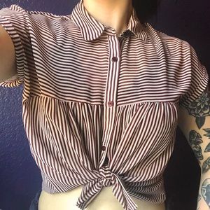 Burgundy/cream Pinstriped button-up blouse